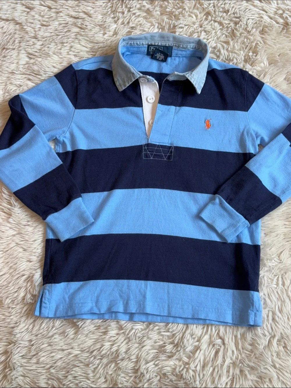 🐎 Ralph Lauren Boys Rugby Polo in Light Blue and Navy Stripes 5